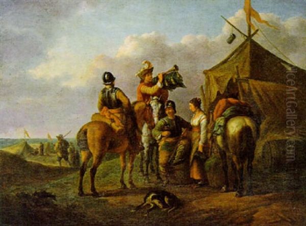 Ein Militarlager Und Rastende Reiter Vor Einem Marketenderzelt by Pieter van Bloemen