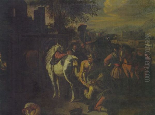 A Trip To The Farriers Oil Painting by Pieter van Bloemen