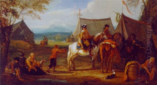 Ein Herold Zu Pferd In Einem Feldlager Oil Painting by Pieter van Bloemen