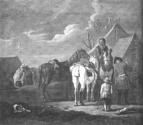 Chevaux A L'abreuvoir Dans Un Campement Militaire Oil Painting by Pieter van Bloemen