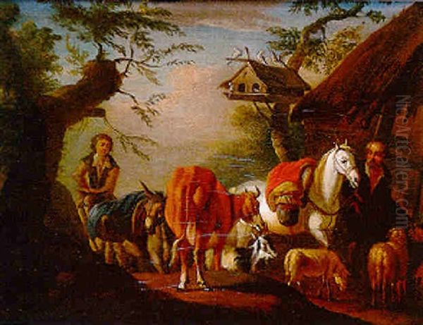 Le Retour Du Troupeau Oil Painting by Pieter van Bloemen