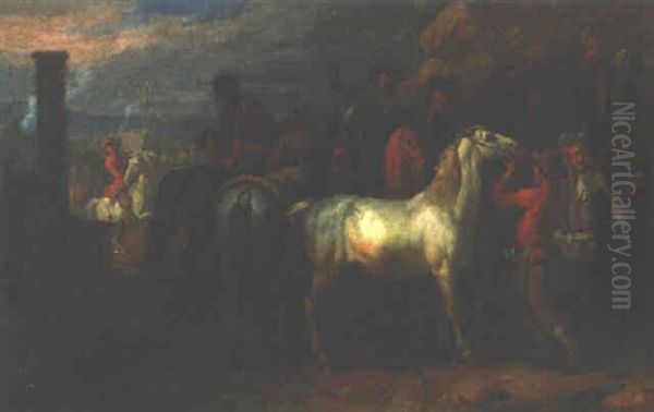 A Horse Fair Oil Painting by Pieter van Bloemen