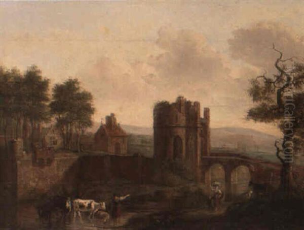 Fluslandschaft Mit Befestigungsanlage, Tier- Und Figurenstaffage Oil Painting by Pieter van Bloemen