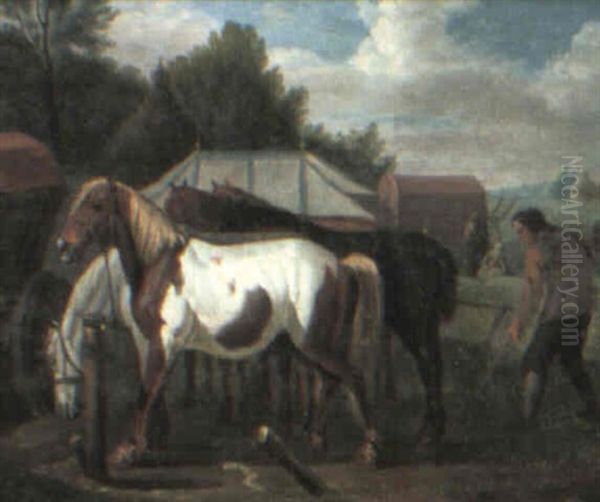 Landscape With Horses And Farm Hands Oil Painting by Pieter van Bloemen