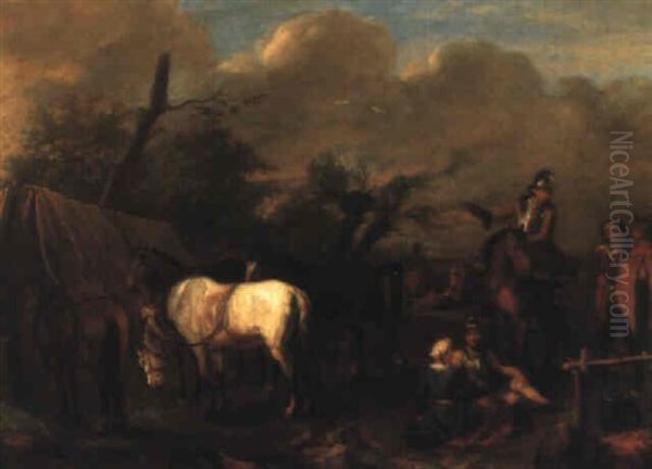 Scene De Campement Oil Painting by Pieter van Bloemen