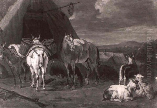 Chevaux Dans Un Campement Oil Painting by Pieter van Bloemen