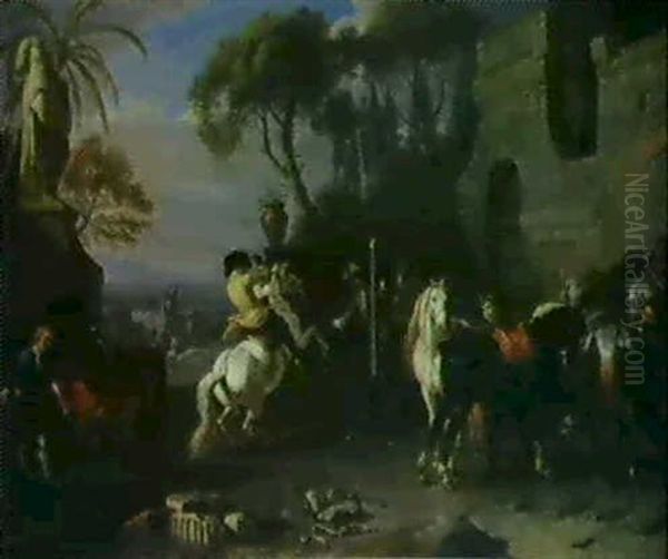 Reitschule In Romischen Ruinen Oil Painting by Pieter van Bloemen