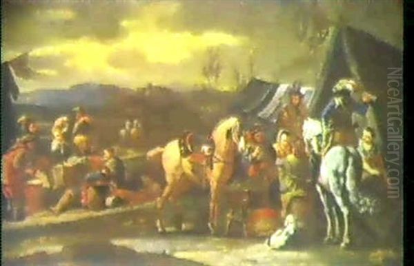 Zeltlager Mit Soldaten, Marketenderinnen Und Pferden Oil Painting by Pieter van Bloemen