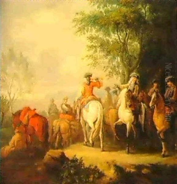 Cavaliers Setting Off On A Journey; Cavaliers Outside A     Smithy Oil Painting by Pieter van Bloemen