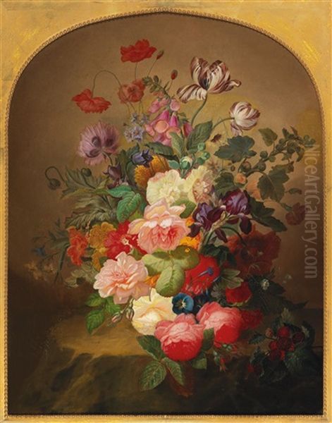 Large Bouquet Of Flowers With Tulips Oil Painting by Arnoldus Bloemers