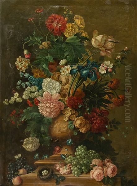 Stillleben Mit Blumen, Fruchten Und Vogelnest Oil Painting by Arnoldus Bloemers