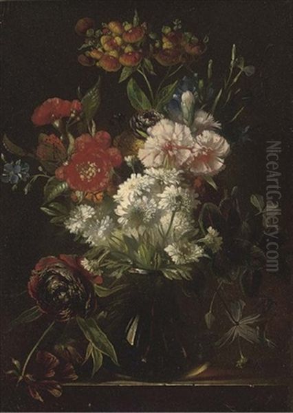 Carnations, Peonies And Other Summer Blooms In A Glass Vase Oil Painting by Arnoldus Bloemers