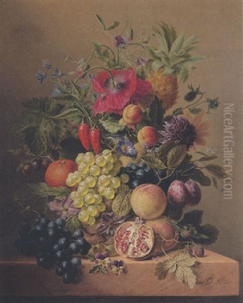 Stilleben Mit Blumen, Fruchten Und Gemuse Oil Painting by Arnoldus Bloemers