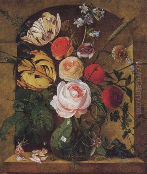 Blumen In Einer Glasvase Oil Painting by Arnoldus Bloemers