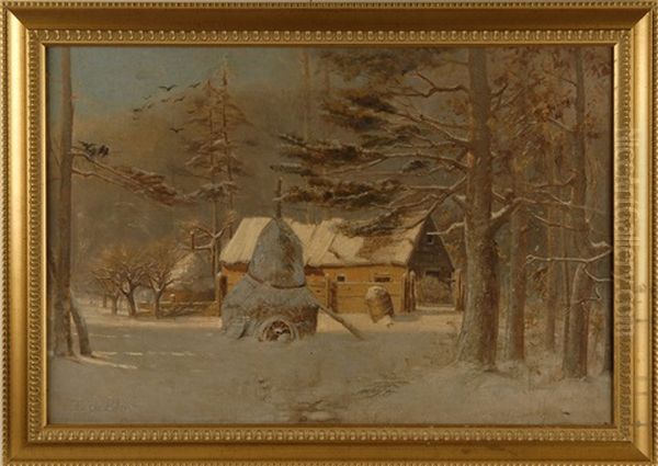 Barnyard In Winter Oil Painting by Francois de Blois