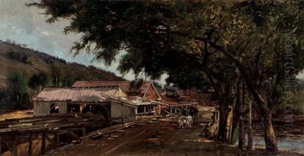 Sawmill On The St. Croix River Oil Painting by Francois de Blois