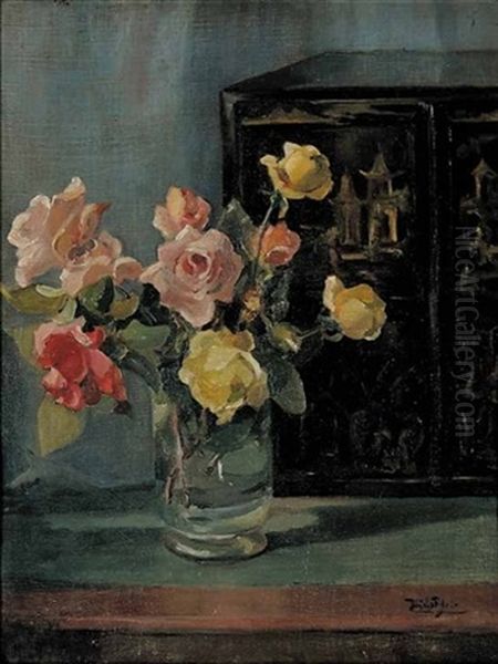 Untitled - Floral Still Life Oil Painting by Francois de Blois