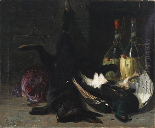 Still Life Of Game, Cabbage And Wine Oil Painting by Francois de Blois