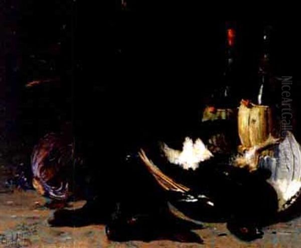 Still Life Of Game, Cabbage And Wine Oil Painting by Francois de Blois