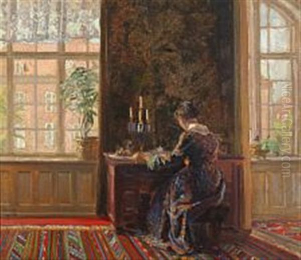 Interior With A Woman by Gerhard Lichtenberg Blom