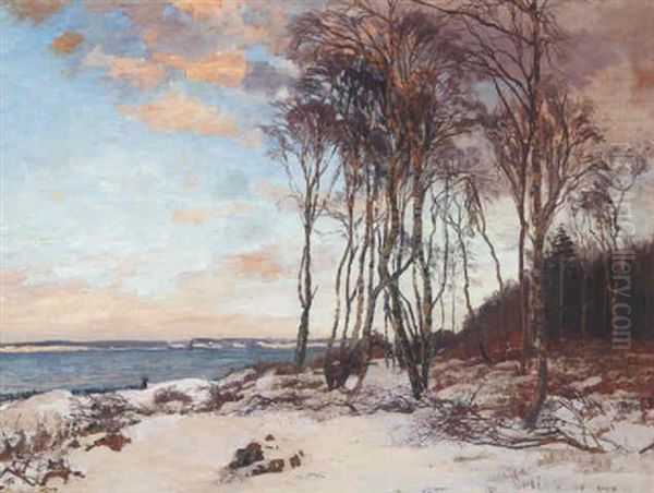 Birke Ved Stranden, Hornbaek Plantage, Frostvejrsaften Oil Painting by Gerhard Lichtenberg Blom