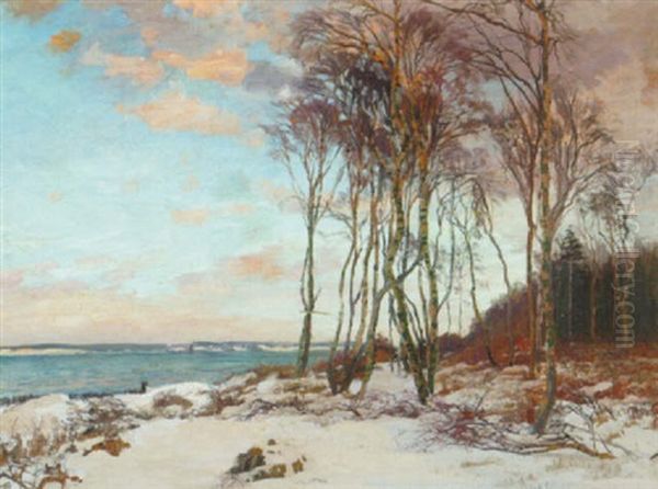 Birke Ved Stranden, Hornbaek Plantage, Frostvejrsaften Oil Painting by Gerhard Lichtenberg Blom