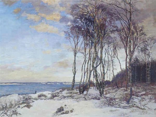 Birke Ved Stranden. Hornbaek Plantage. Frostvejrsaften Oil Painting by Gerhard Lichtenberg Blom