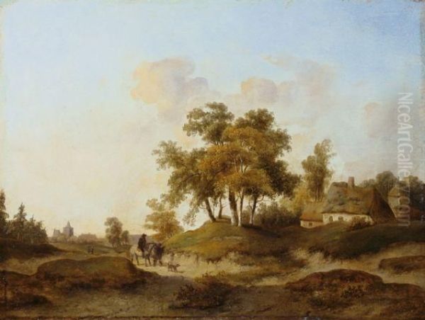 Norddeutsche Landschaft Mit Bauernkaten Und Einem Reiter Oil Painting by Antoine Albers