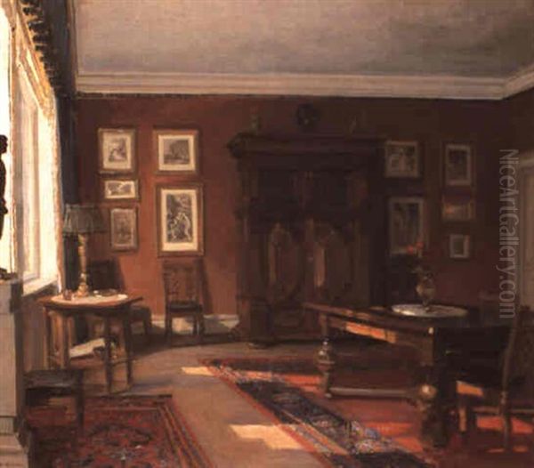 A Sunlit Interior Oil Painting by Gerhard Lichtenberg Blom