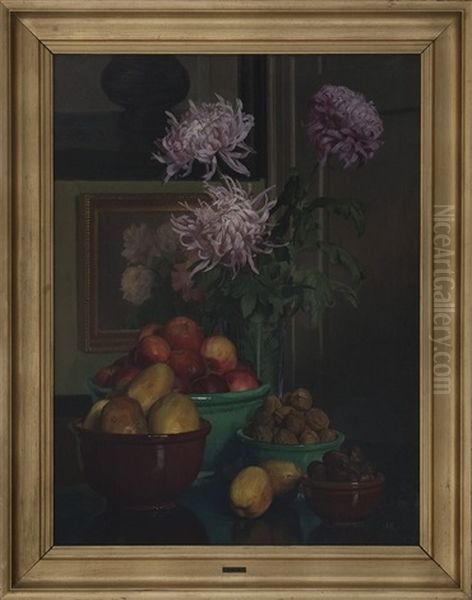 Stilleben Med Azaleor, Applen Och Notter Oil Painting by Gustav Vilhelm Blom