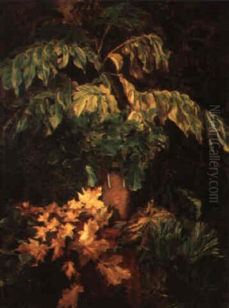 Still Life With Autumn Leaves Oil Painting by Gustav Vilhelm Blom