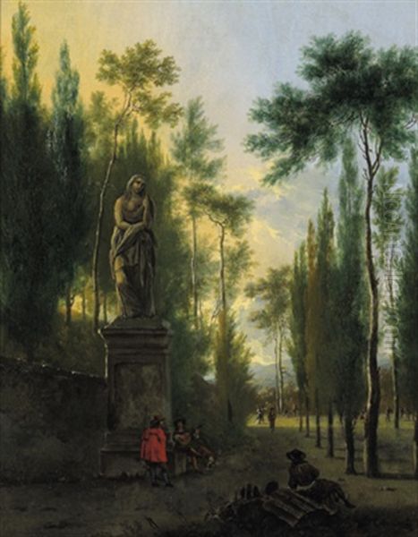 Ein Lautenspieler Und Elegante Figuren In Einem Schlosspark Oil Painting by Jan Blom