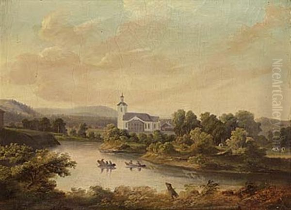 Landskap Med Jarvso Kyrka Oil Painting by Albert Blombergsson