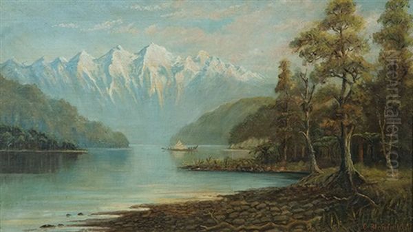 Lake With Waka Oil Painting by Charles Blomfield