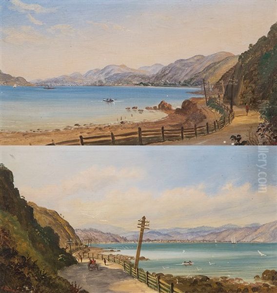 Views Of Wellington Harbour From The Hutt Road ( 2 Works) Oil Painting by Charles Blomfield