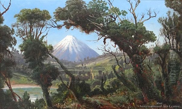 Mt Egmont From The Waterworks Oil Painting by Charles Blomfield