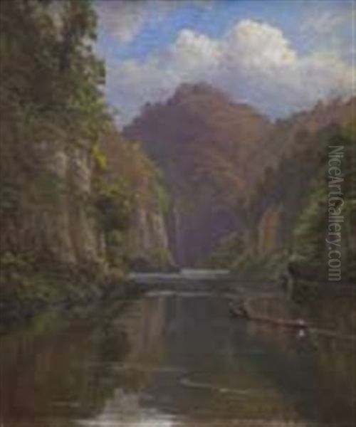 The Drop Scene, Whanganui River Oil Painting by Charles Blomfield