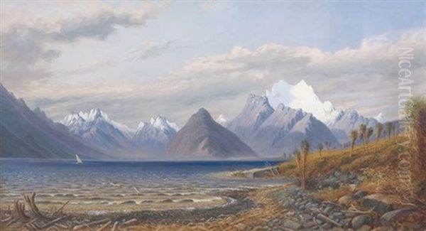 Evening At The Head Of Lake Wakatipu From Pigeon Island Oil Painting by Charles Blomfield