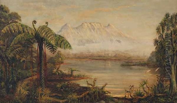 Untitled (landscape (from Waiouru Or Ohakune Looking Towards Ruapehu Over Lake Karioi?) Oil Painting by Charles Blomfield