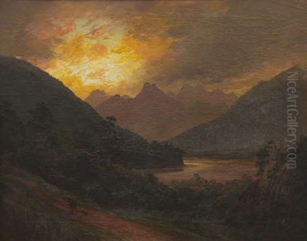 Stormy Sunset At Teremakau, Westland Oil Painting by Charles Blomfield