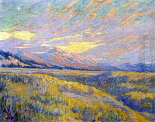 The End Of The Afternoon, Mount Holmes, Yellowstone Park Oil Painting by James Jervis Blomfield