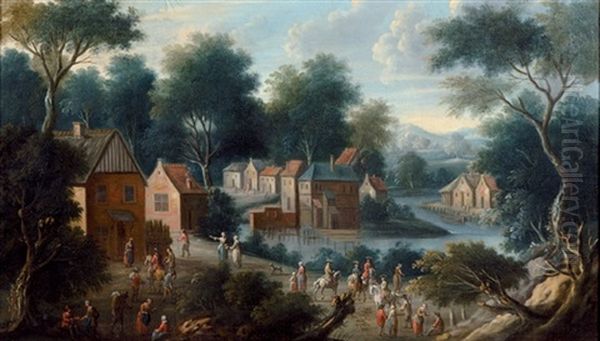 Paysage De Riviere Anime De Nombreux Personnages Oil Painting by Maximilian Blommaerdt