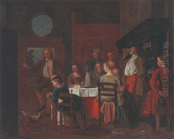 Countryfolk Dining In An Interior by Maximilian Blommaerdt