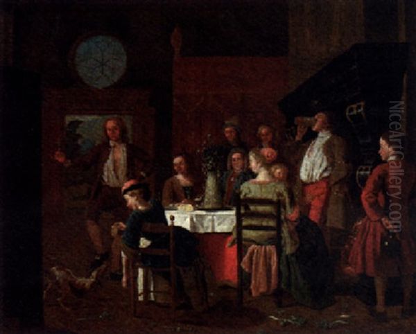 Villagers Dining In An Interior Oil Painting by Maximilian Blommaerdt