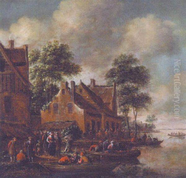 An Extensive River Landscape With Peasants By A Hamlet Oil Painting by Maximilian Blommaerdt