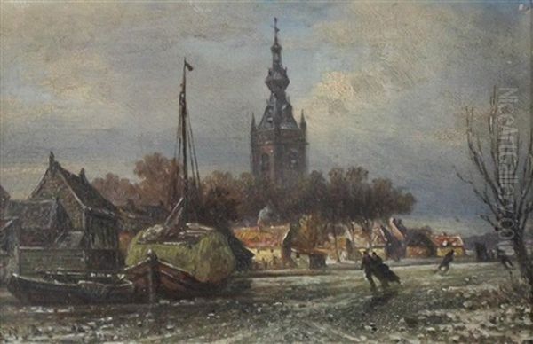 Winter Scene Oil Painting by Elias von Blommel