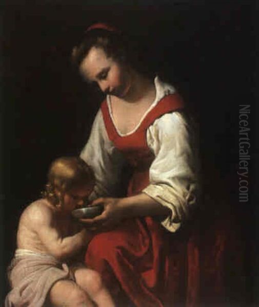 Mutter Mit Ihrem Kind Oil Painting by Reyer Jacobsz. van Blommendael