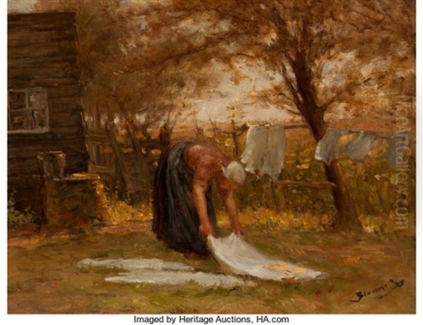 Wash Day Oil Painting by Bernardus Johannes Blommers