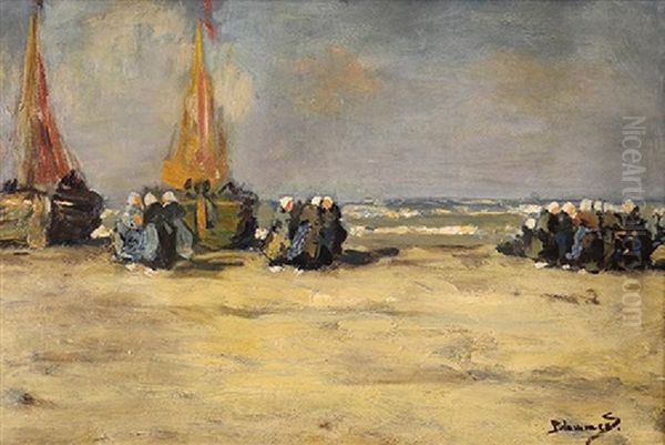 Figures On The Beach Oil Painting by Bernardus Johannes Blommers