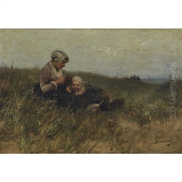 Mother And Baby Resting In A Field Oil Painting by Bernardus Johannes Blommers